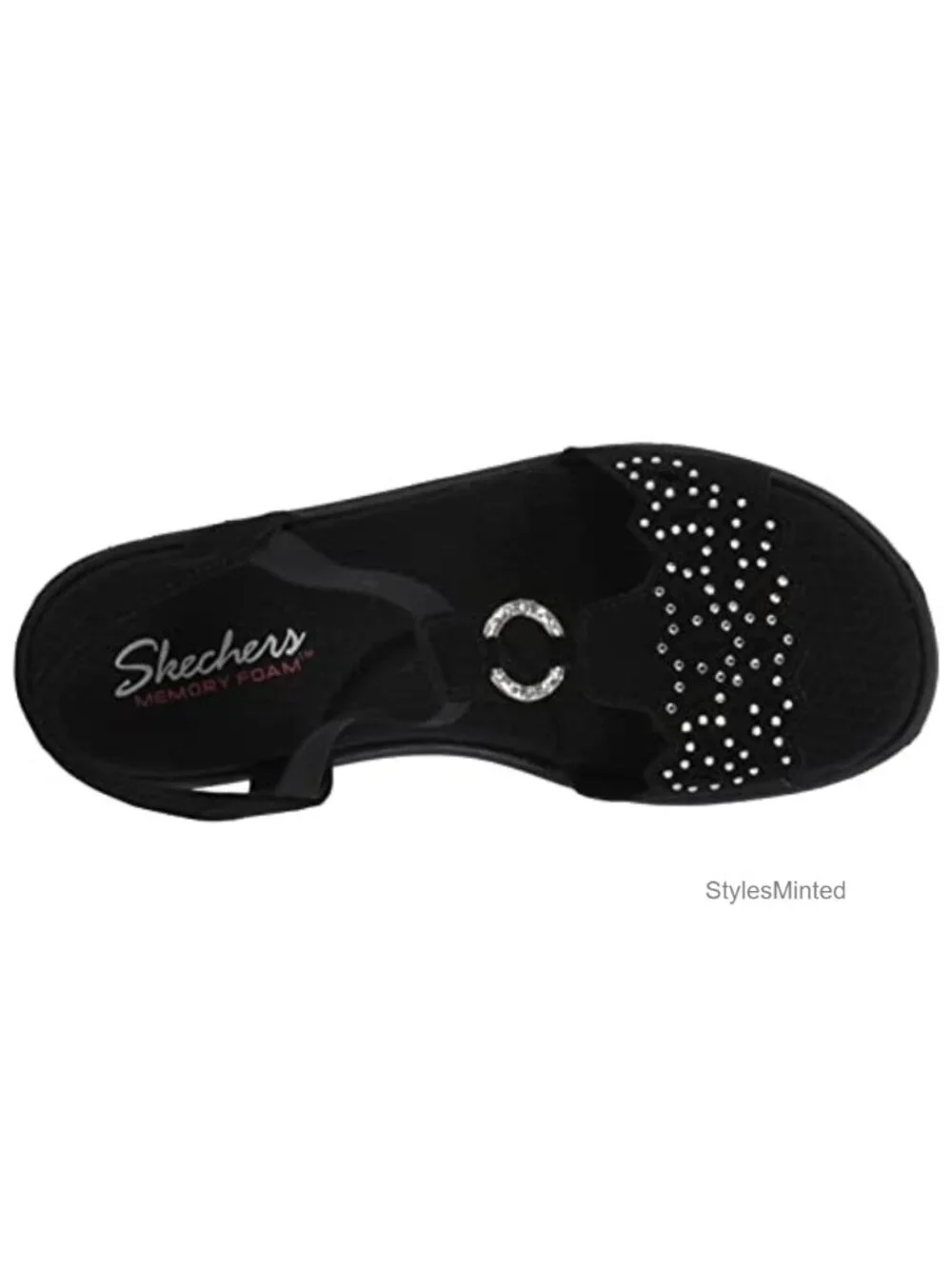 Skechers Women's Wedge Sandals Memory Foam Rhinestone Slingback Platform
